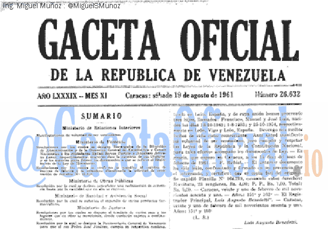 Gaceta Oficial 26632 del 19 Agosto 1961