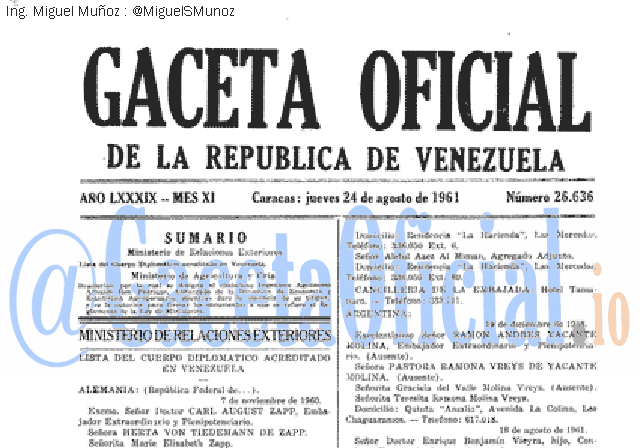 Gaceta Oficial 26636 del 24 Agosto 1961