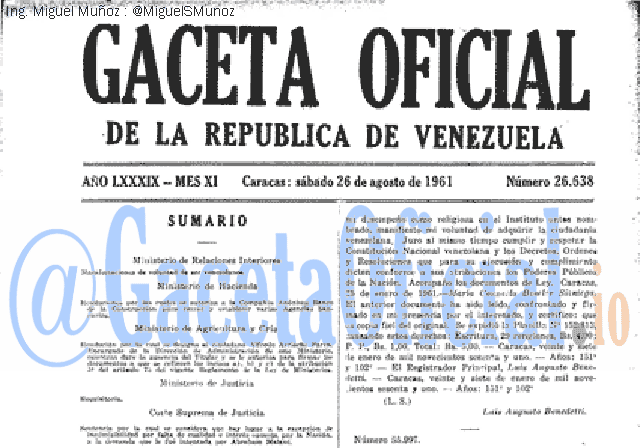 Gaceta Oficial 26638 del 26 Agosto 1961