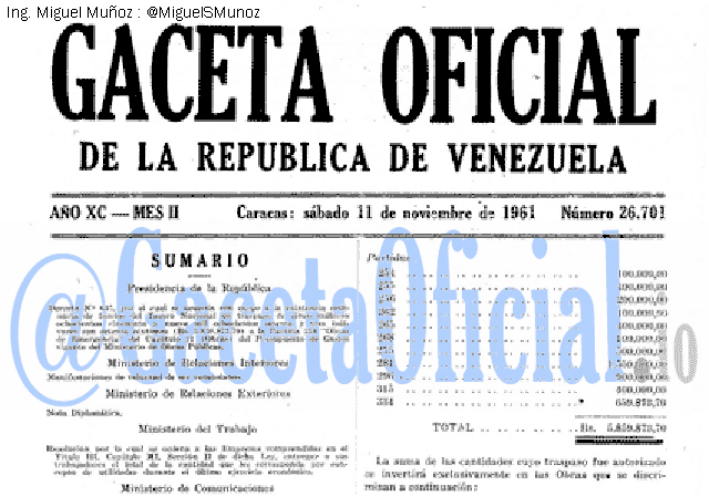 Gaceta Oficial 26701 del 11 Noviembre 1961
