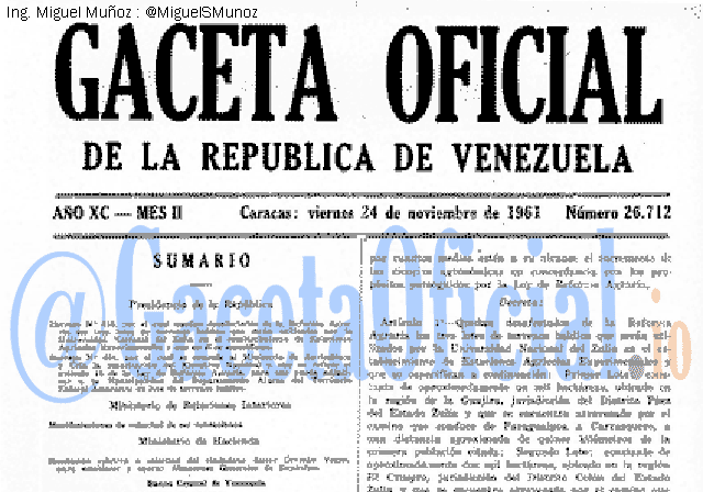 Gaceta Oficial 26712 del 24 Noviembre 1961