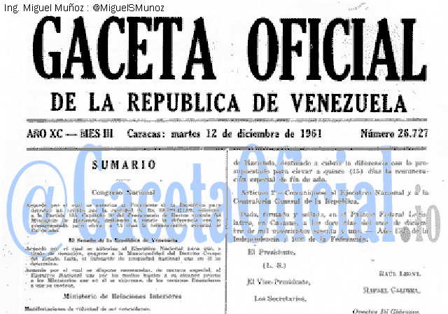 Gaceta Oficial 26727 del 12 Diciembre 1961