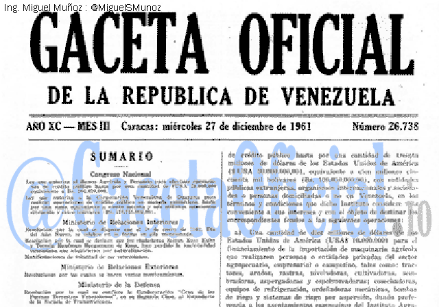 Gaceta Oficial 26738 del 27 Diciembre 1961