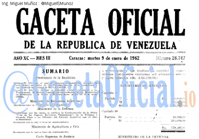 Gaceta Oficial 26747 del 9 Enero 1962