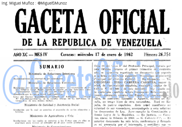 Gaceta Oficial 26754 del 17 Enero 1962