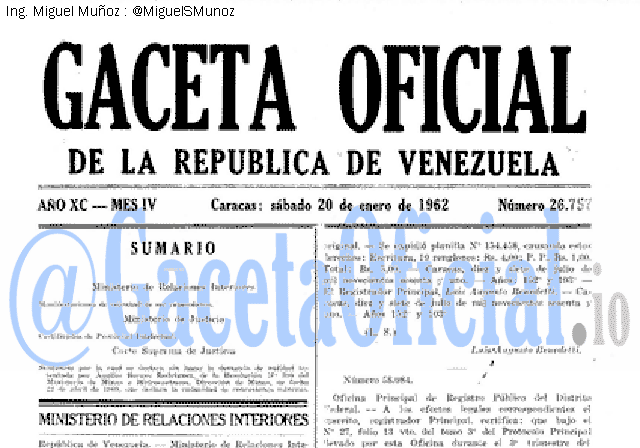 Gaceta Oficial 26757 del 20 Enero 1962