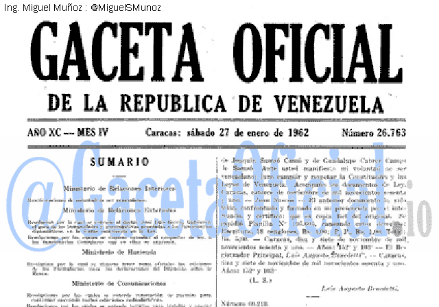 Gaceta Oficial 26763 del 27 Enero 1962