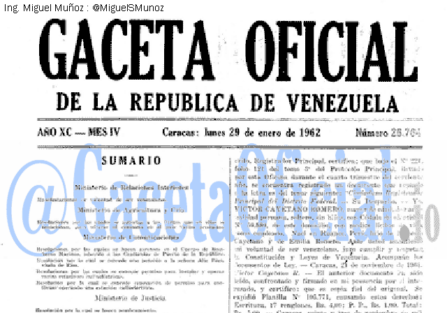 Gaceta Oficial 26764 del 29 Enero 1962