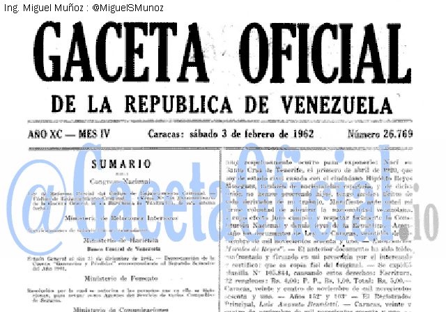 Gaceta Oficial 26769 del 3 Febrero 1962