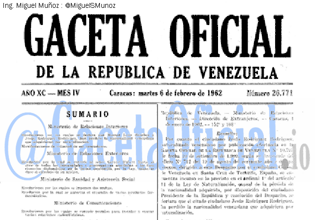 Gaceta Oficial 26771 del 6 Febrero 1962