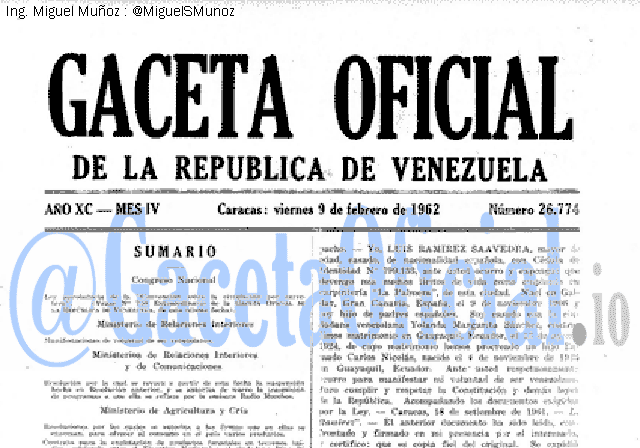 Gaceta Oficial 26774 del 9 Febrero 1962