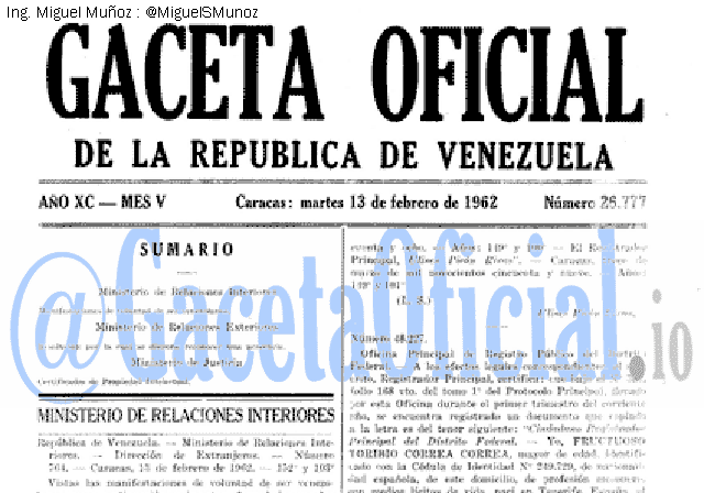 Gaceta Oficial 26777 del 13 Febrero 1962