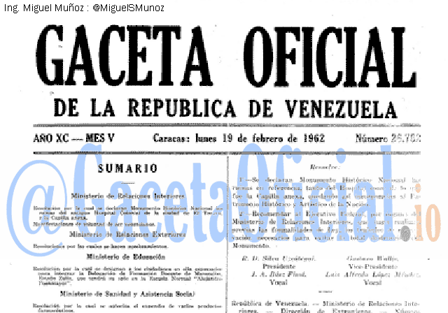 Gaceta Oficial 26782 del 19 Febrero 1962