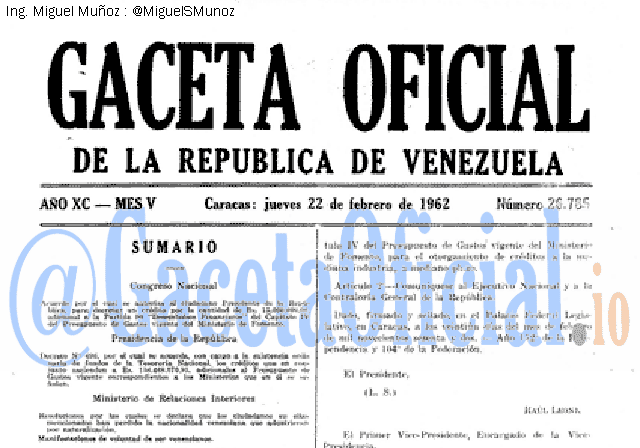 Gaceta Oficial 26785 del 22 Febrero 1962