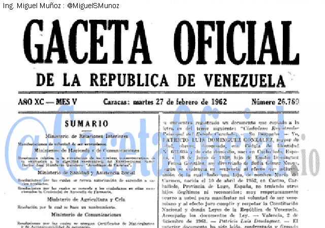 Gaceta Oficial 26789 del 27 Febrero 1962