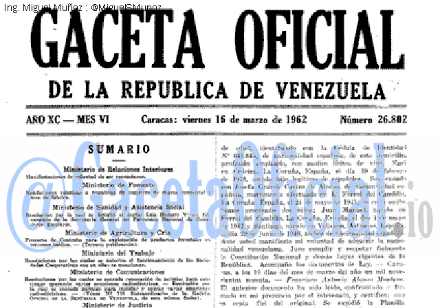 Gaceta Oficial 26802 del 16 Marzo 1962