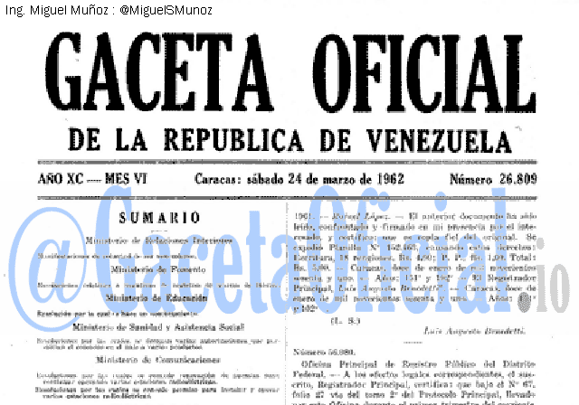 Gaceta Oficial 26809 del 24 Marzo 1962