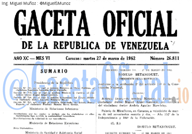 Gaceta Oficial 26811 del 27 Marzo 1962