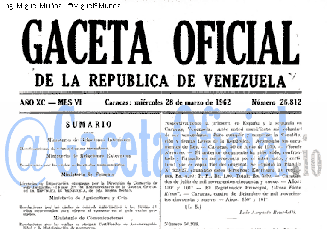 Gaceta Oficial 26812 del 28 Marzo 1962