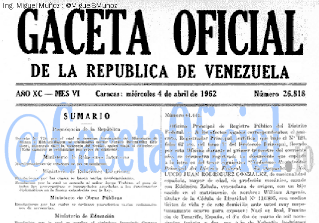 Gaceta Oficial 26818 del 4 Abril 1962