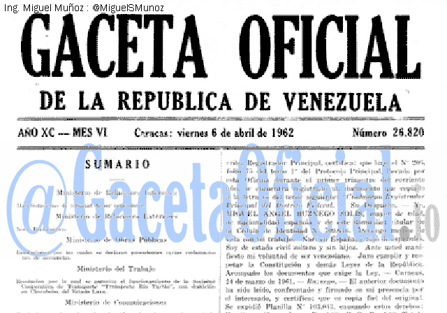 Gaceta Oficial 26820 del 6 Abril 1962