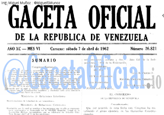 Gaceta Oficial 26821 del 7 Abril 1962