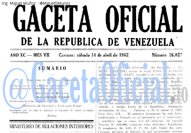 Gaceta Oficial 26827 del 14 Abril 1962