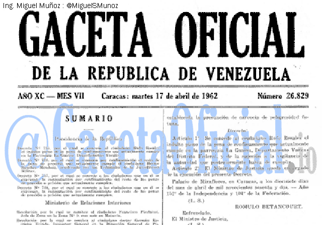 Gaceta Oficial 26829 del 17 Abril 1962