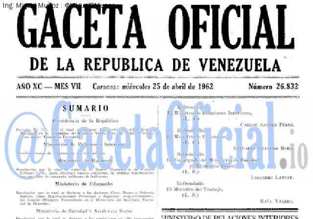 Gaceta Oficial 26832 del 25 Abril 1962