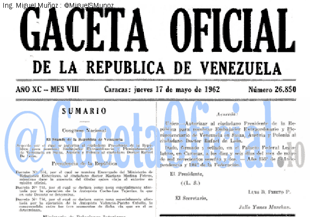 Gaceta Oficial 26850 del 17 Mayo 1962