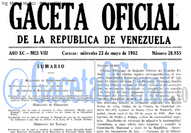 Gaceta Oficial 26855 del 23 Mayo 1962