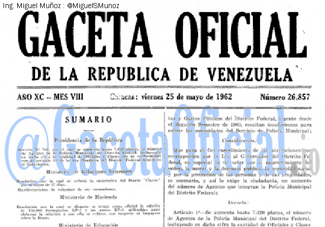Gaceta Oficial 26857 del 25 Mayo 1962