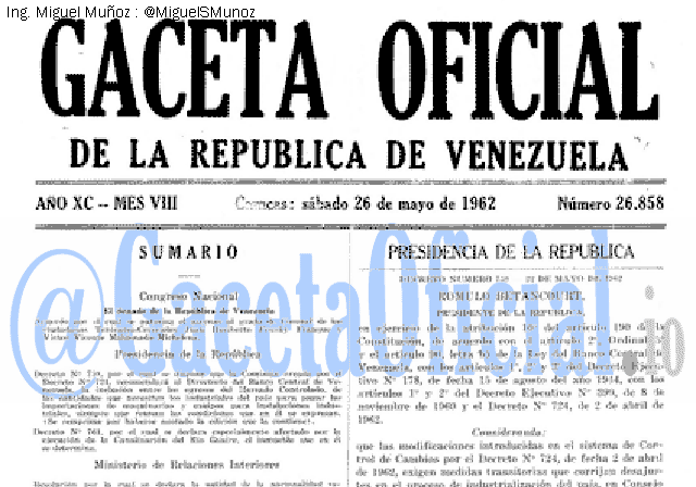 Gaceta Oficial 26858 del 26 Mayo 1962
