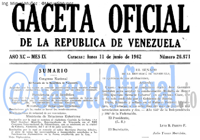 Gaceta Oficial 26871 del 11 Junio 1962