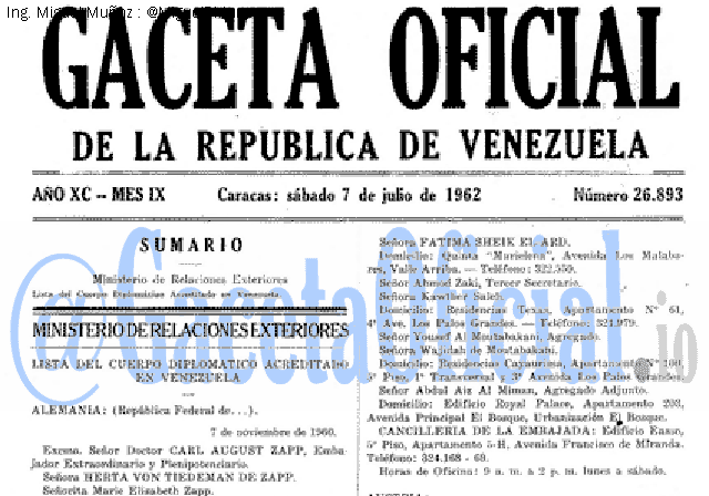 Gaceta Oficial 26893 del 7 Julio 1962