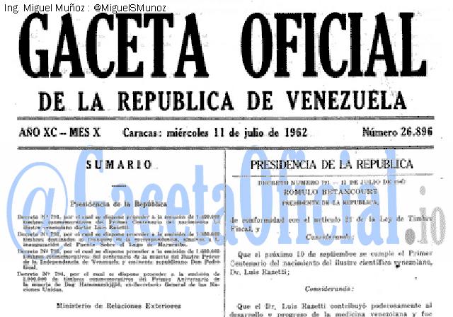Gaceta Oficial 26896 del 11 Julio 1962