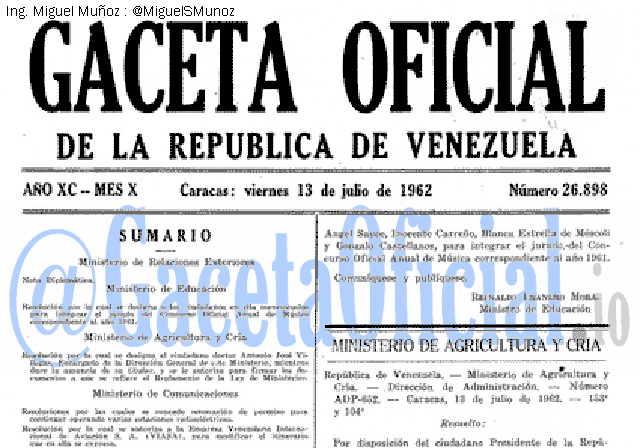 Gaceta Oficial 26898 del 13 Julio 1962
