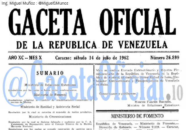 Gaceta Oficial 26899 del 14 Julio 1962