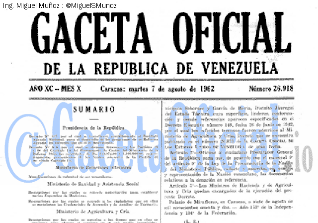 Gaceta Oficial 26918 del 7 Agosto 1962
