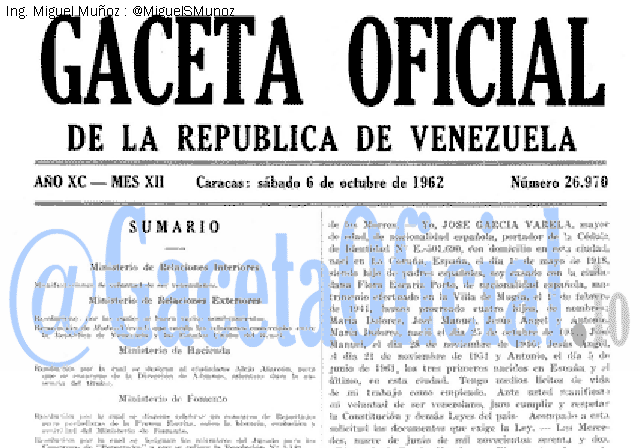 Gaceta Oficial 26970 del 6 Octubre 1962