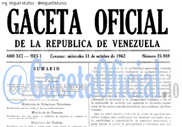 Gaceta Oficial 26989 del 31 Octubre 1962