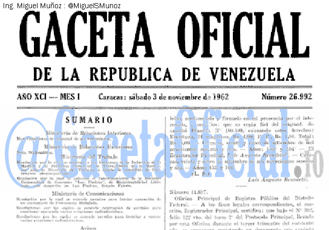 Gaceta Oficial 26992 del 3 Noviembre 1962
