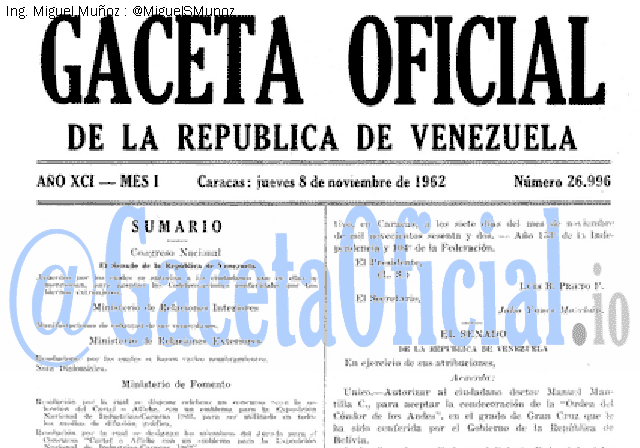 Gaceta Oficial 26996 del 8 Noviembre 1962