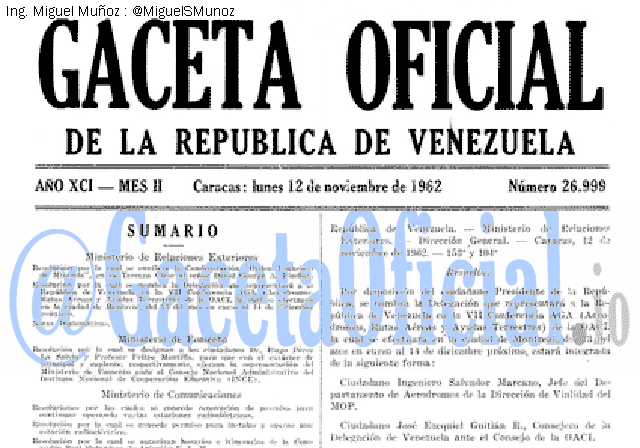 Gaceta Oficial 26999 del 12 Noviembre 1962