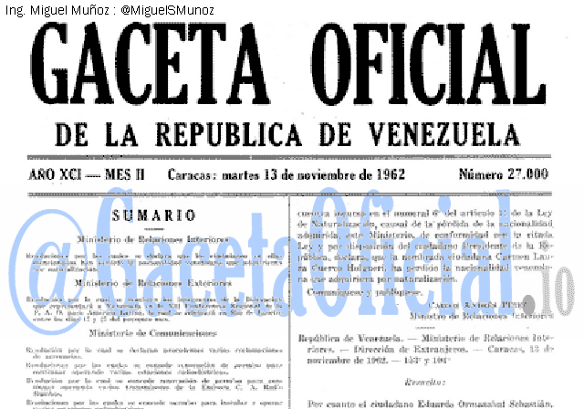 Gaceta Oficial 27000 del 13 Noviembre 1962
