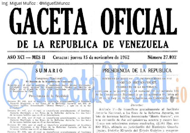 Gaceta Oficial 27002 del 15 Noviembre 1962