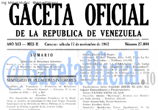 Gaceta Oficial 27004 del 17 Noviembre 1962