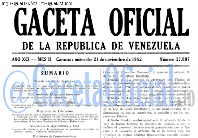 Gaceta Oficial 27007 del 21 Noviembre 1962