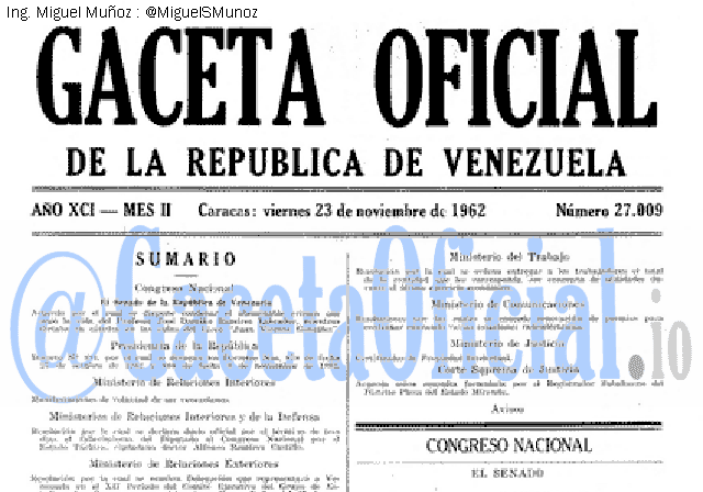 Gaceta Oficial 27009 del 23 Noviembre 1962