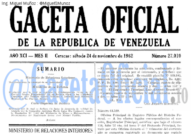 Gaceta Oficial 27010 del 24 Noviembre 1962